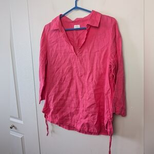 SIGRID OLSEN 100% Linen Women 3/4 Sleeves Blouse Top Pink Size ? V Neck